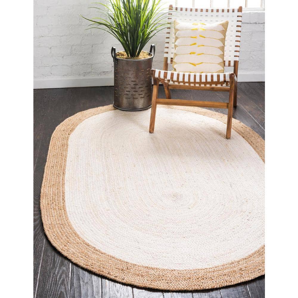 Handmade Braided White Jute 8' x 10' Oval Rug