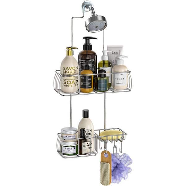 Dracelo Shower Caddy Organizer, Mounting Over Shower Head or Door, Extra Wide Space with Hooks for Razorsand in Black