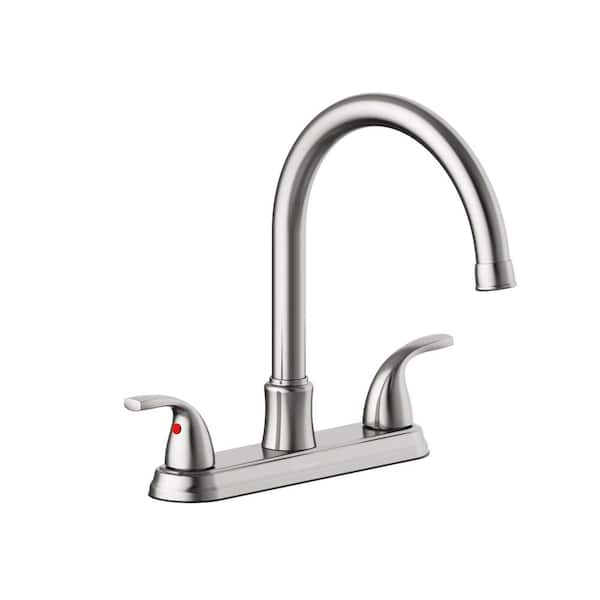 Seasons Raleigh Double-Handle Gooseneck Kitchen Faucet in Stainless Steel