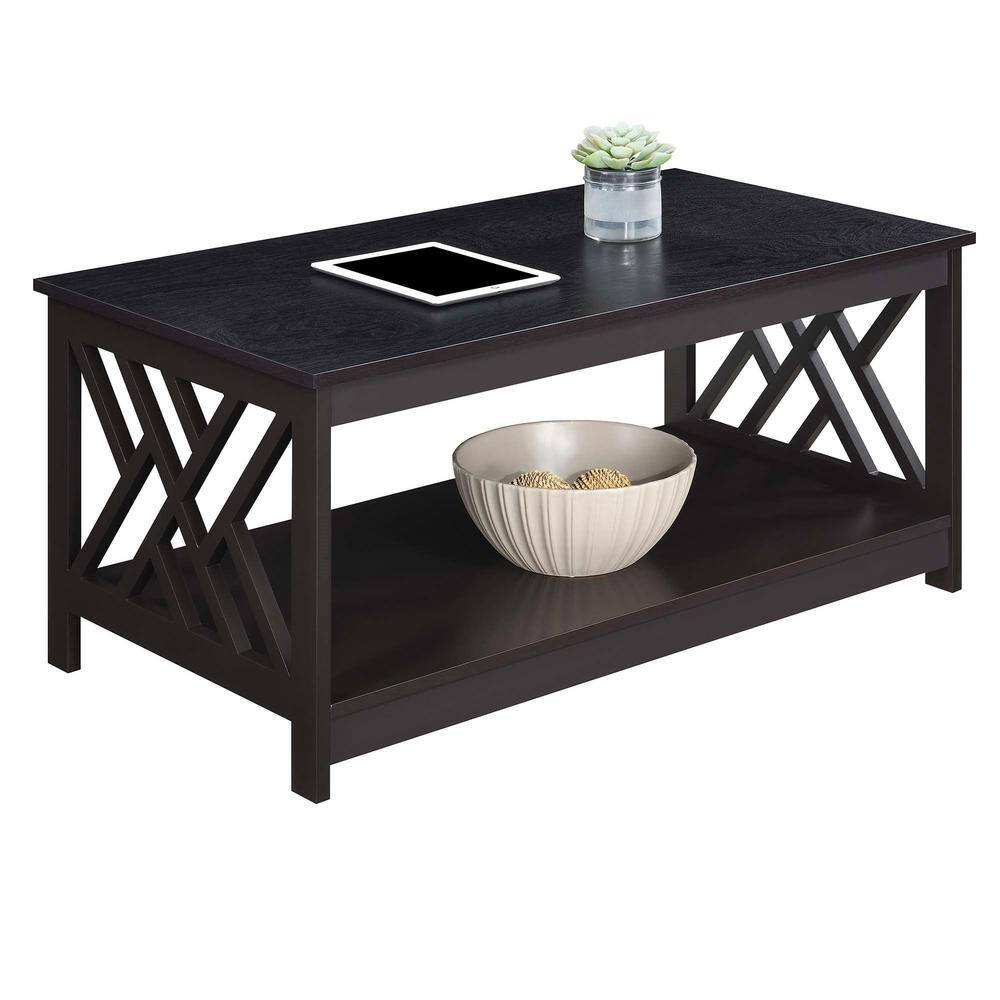Espresso Titan Rectangular Coffee Table with Geometric Shelf