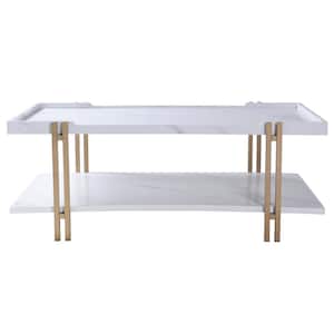 Dann Foley 28 in. Gold, White Marble Rectangle MDF Coffee Table