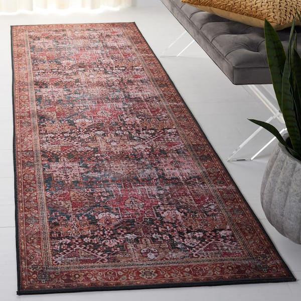 Tucson 3 ft. x 22 ft. Rust/Green Ornate Border Washable Runner Rug