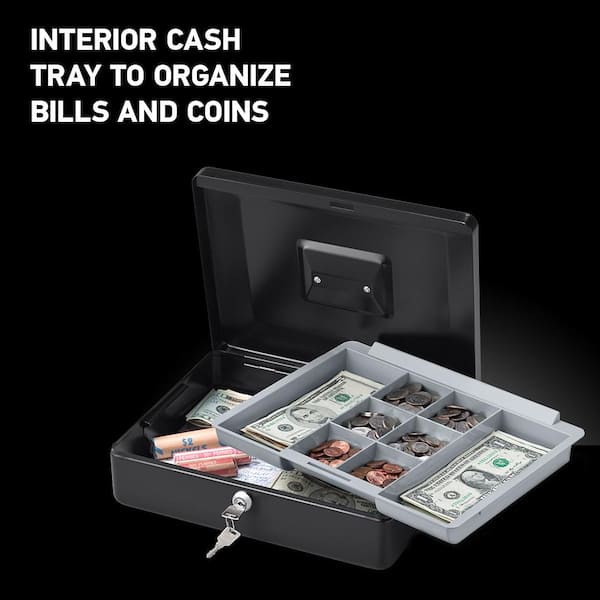 Details about   SentrySafe Cash Box with Tray and Key Lock 0.21 cu Feet Black CB-12 New 