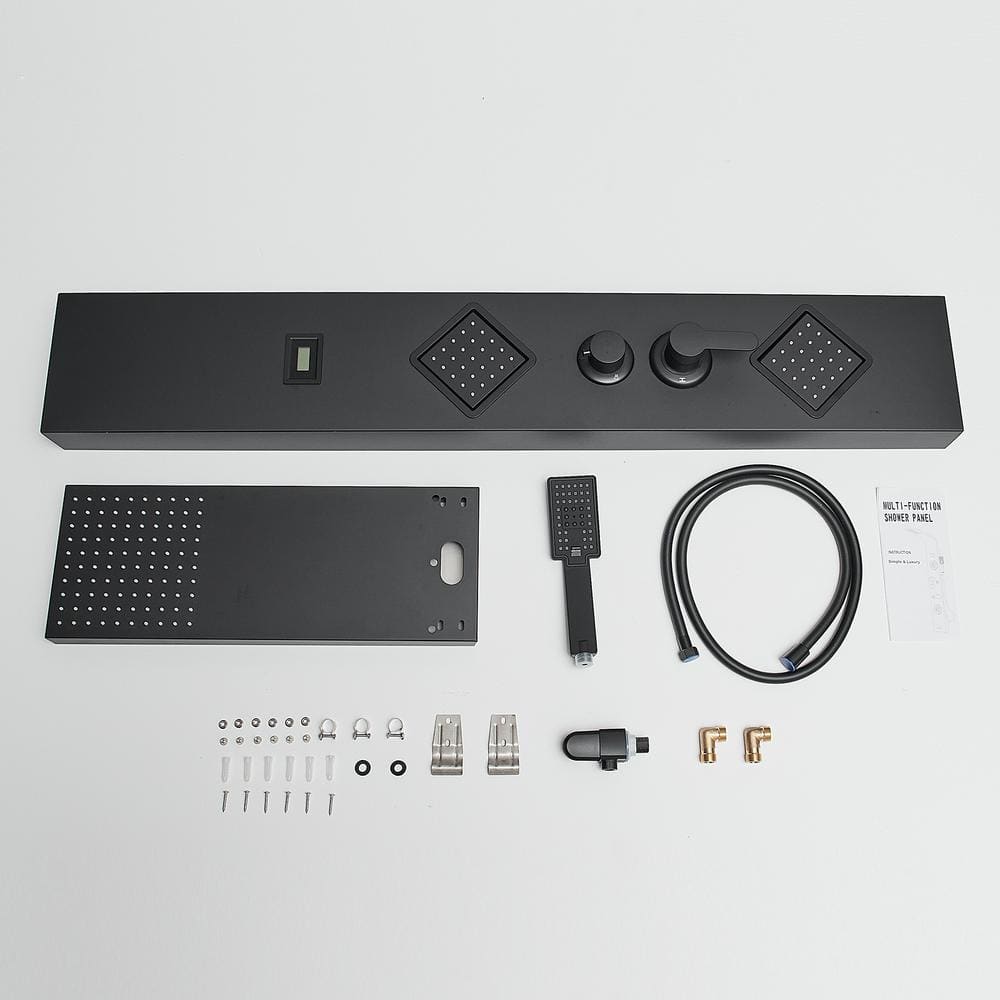 Matte Black 47" Shower Panel System with Rainfall Shower Head and Body Jets