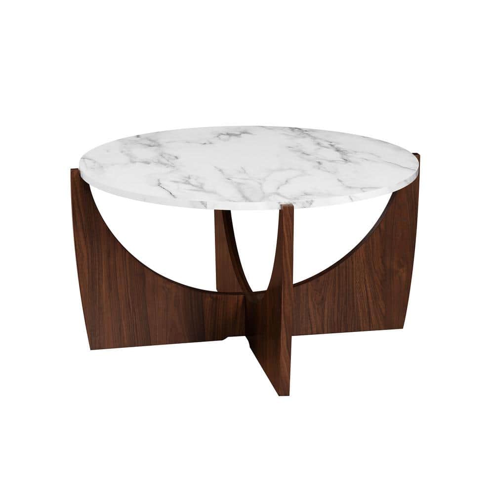 Calacatta Marble and Dark Walnut Round 35" Coffee Table