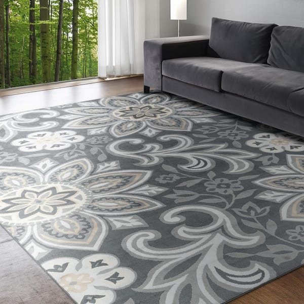 Madison Floral Dark Gray 5 ft. x 7 ft. Indoor Area Rug