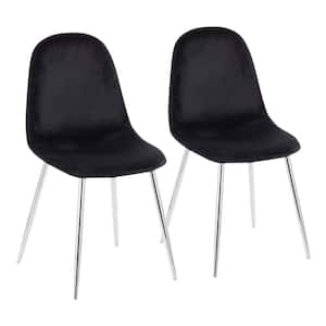 Pebble Black Velvet and Chrome Metal Dining Chair (Set of 2)