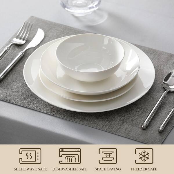 MALACASA Bone China Dinnerware Set, 16 Piece White