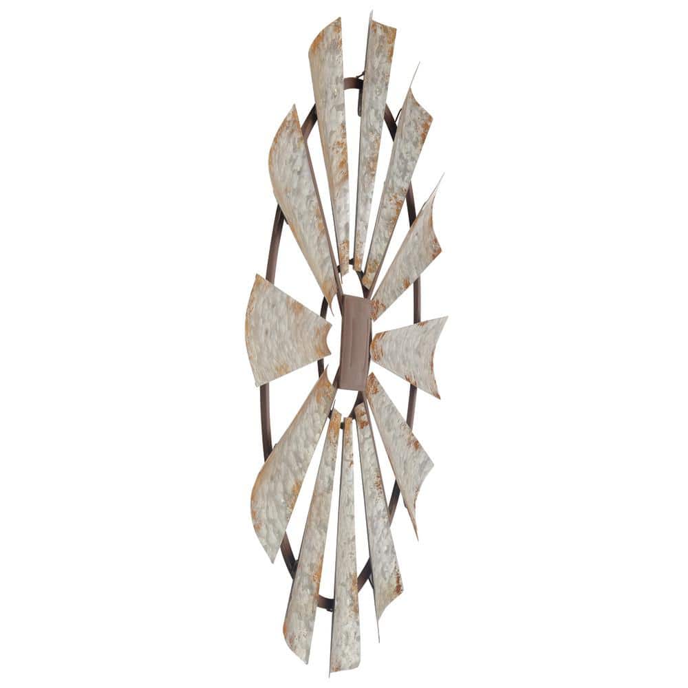 Silver Distressed Galvanized Metal Windmill Wall Sculpture