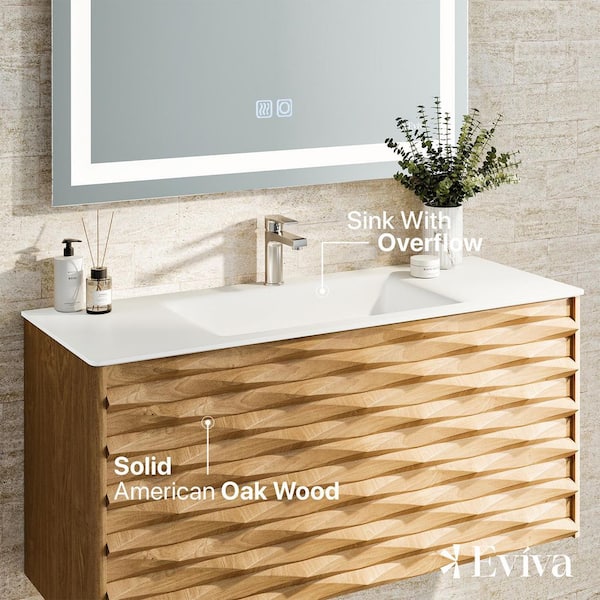 Eviva Oahu 32 in. W Solid Wood Bathroom Vanity in Oak With White Acrylic Top with White Sink
