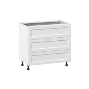 36 in. W x 24 in. D x 34.5 in. H Alton Painted White Shaker Assembled Base Kitchen Cabinet with 3-Drawers
