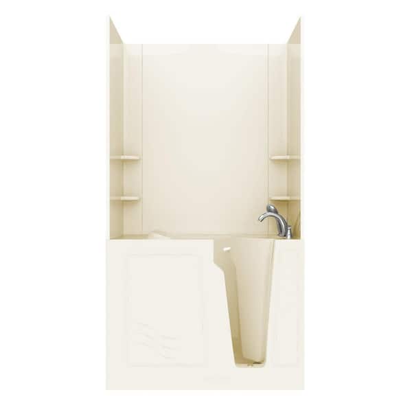 Universal Tubs Rampart Nova Heated 4.4 ft. Walk-in Whirlpool Bathtub with Flat Easy Up Adhesive Wall Surround in Biscuit