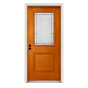36 in. x 80 in. Right-Hand 1/2-Lite Wendover Saffron Stained Fiberglass Prehung Front Door with Brickmould