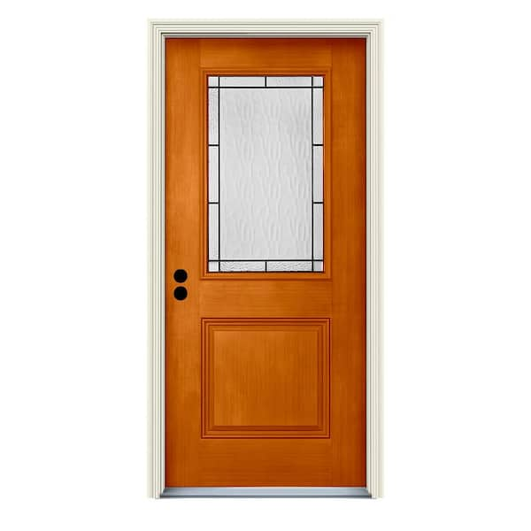 JELD-WEN 36 in. x 80 in. Right-Hand 1/2-Lite Wendover Saffron Stained Fiberglass Prehung Front Door with Brickmould