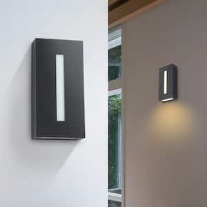 2-Light Matte Black Integrated LED Hardwired Outdoor Wall Lantern Sconce with Frosted Glass Shade