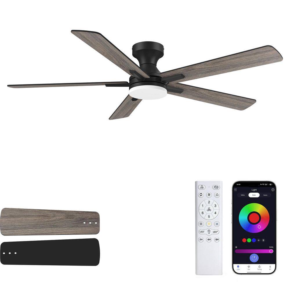 52 in. Smart Outdoor Indoor Black Flush Mount Ceiling Fan with RGB LED Lights and APP/Remote Control, Dimmable, 6-Speeds price history on PriceWatchPro