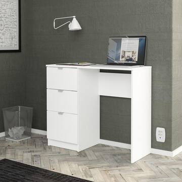 Bristol 35 in. Rectangular White 3 Drawer Writing Desk