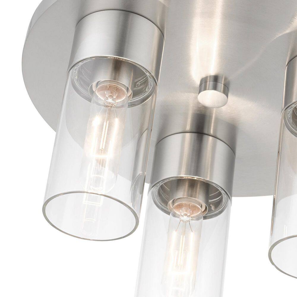 Sleek Brushed Nickel 3-Light Flush Mount with Clear Glass