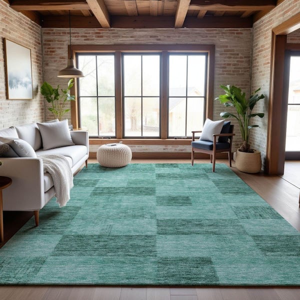 Mayfield Premium Machine Washable Abstract AMF1139 Seafoam 9 ft. x 12 ft. Area Rug