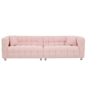 102 in. Wide Square Arm Teddy Fabric Modern Rectangle Upholstered Sofa in Pink
