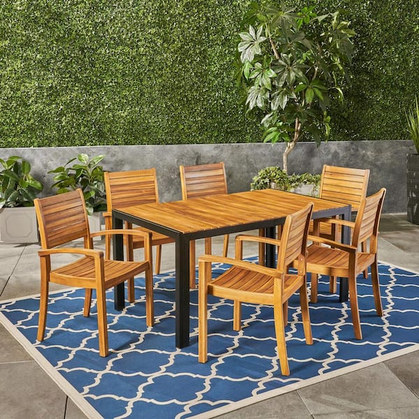 Kirby Teak Brown 7-Piece Wood Outdoor Dining Set