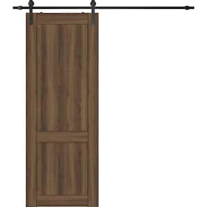 Shaker 30 in. x 80 in. 2-Panel Pecan Nutwood Finished Composite Wood Sliding Barn Door with Hardware Kit