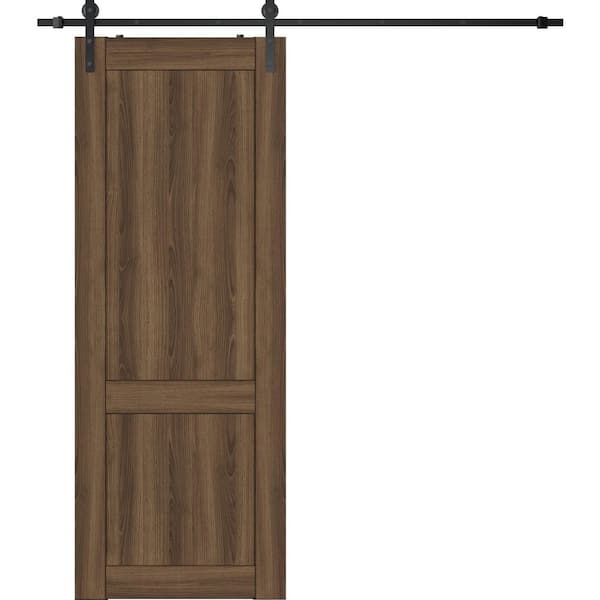 Belldinni Shaker 28 in. x 84 in. 2 Panel Pecan Nutwood Finished Composite Wood Sliding Barn Door with Hardware Kit