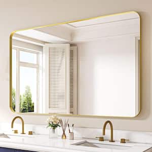 60 in. W x 36 in. H Rectangular Aluminum Framed Wall Bathroom Vanity Mirror in Gold
