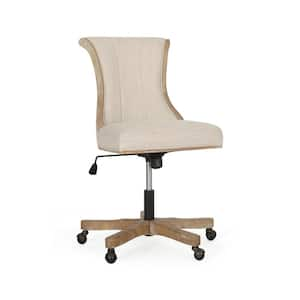 Ashlyn Fabric Upholstery Roll Back Swivel Office Chair in Beige and Natural