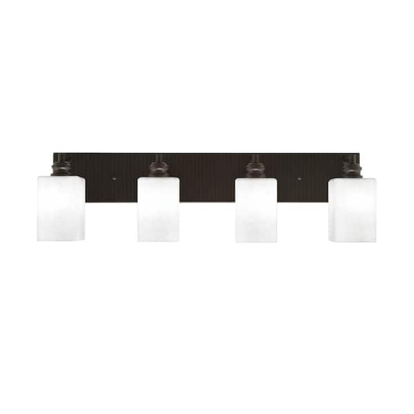 Unbranded Albany 31.25 in. 4 Light Espresso Vanity Light with Square White Muslin Glass Shades