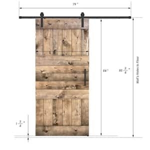 Mid Lite Series 38 in. x 84 in. Fully Set Up Dark Walnut Finished Pine Wood Sliding Barn Door With Hardware Kit