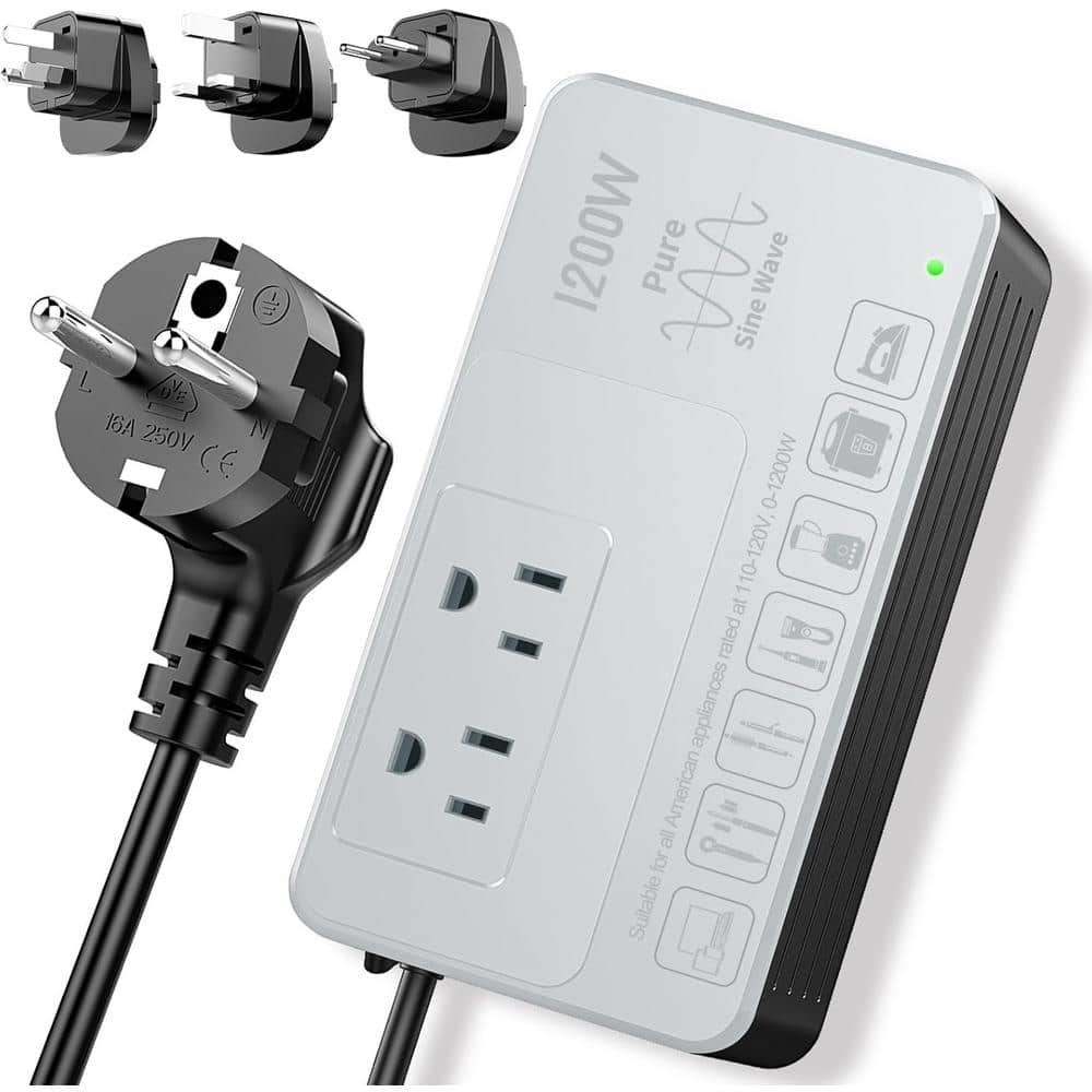 1200 Watt Voltage Converter Travel Power Plug Adapter 220V to 110V in Gray