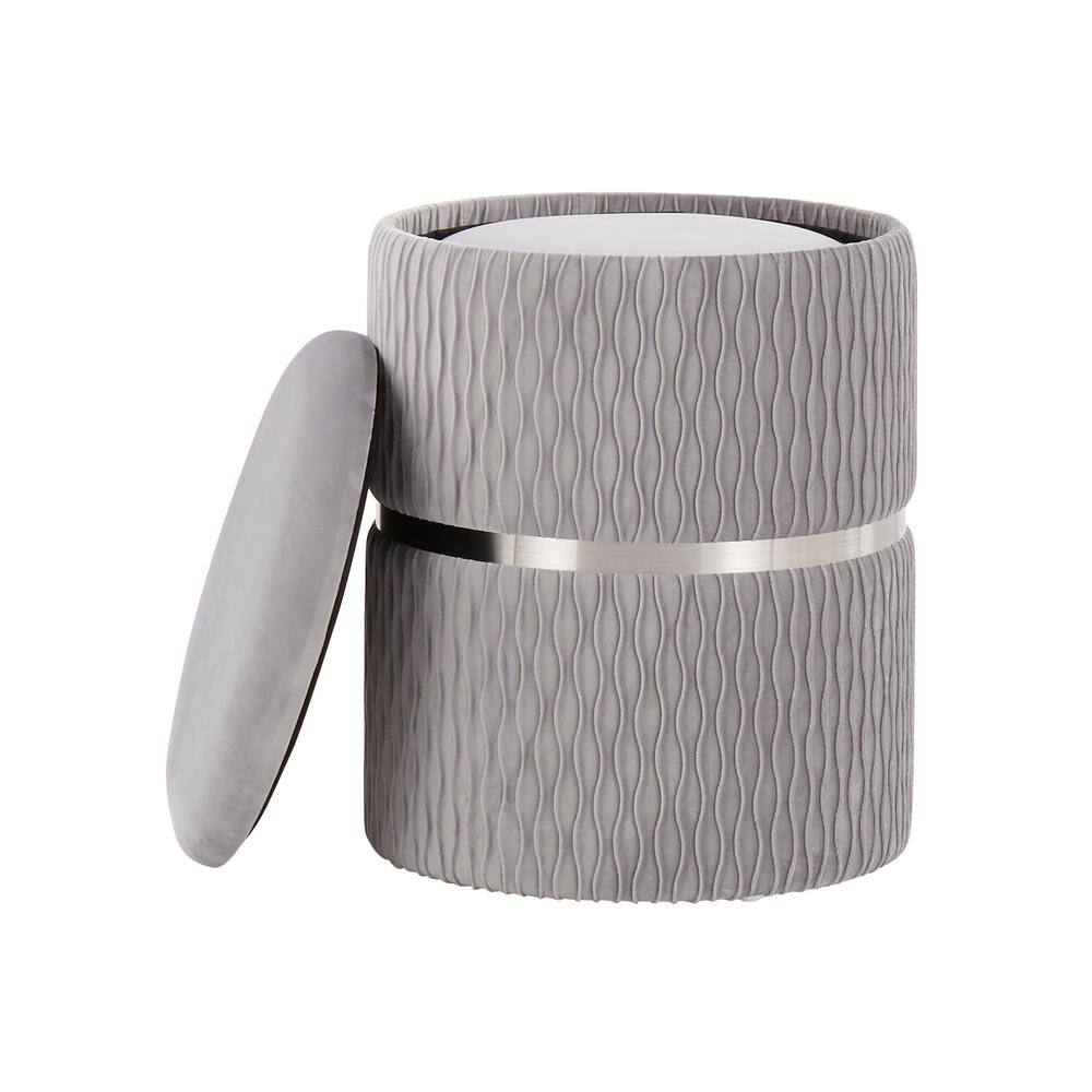 Silver Velvet and Chrome Round Nesting Ottoman Set