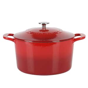 7 qt. Gatwick Enameled Cast Iron Dutch Oven in Red Ombre with SS, Knob Lid, 1-Set