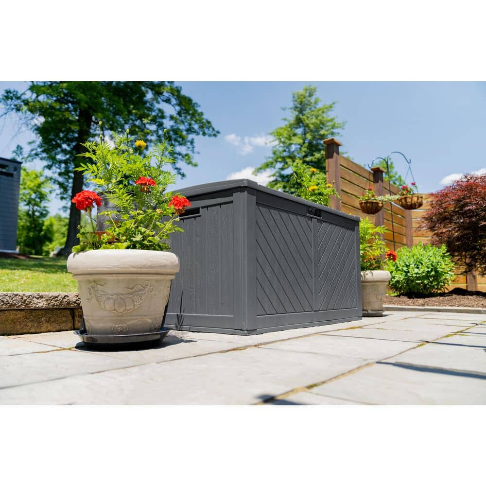 Large Gray Lockable Resin Deck Box with Hinged Lid