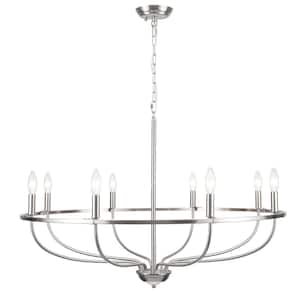 Harri 8-Light Brushed Nickel Farmhouse Wagon Wheel Chandelier for Living Room, Dining room with no bulbs included