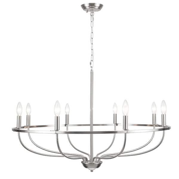 LWYTJO Harri 8-Light Brushed Nickel Farmhouse Wagon Wheel Chandelier for Living Room, Dining room with no bulbs included