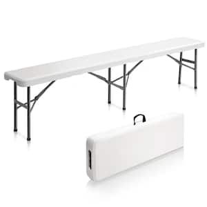 6 ft. Plastic White Folding Bench, Portable in Outdoor Picnic Party Camping, Garden Soccer Entertaining Activities