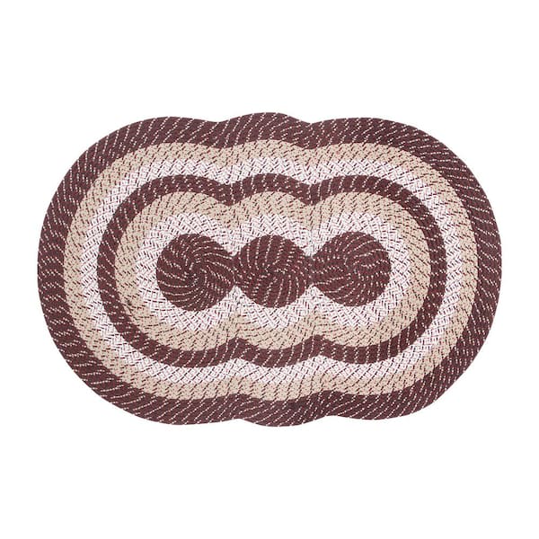 Better Trends Country Stripe Braid Collection Brown Stripe 40" x 60" Tri-Circle 100% Polypropylene Reversible Area Rug