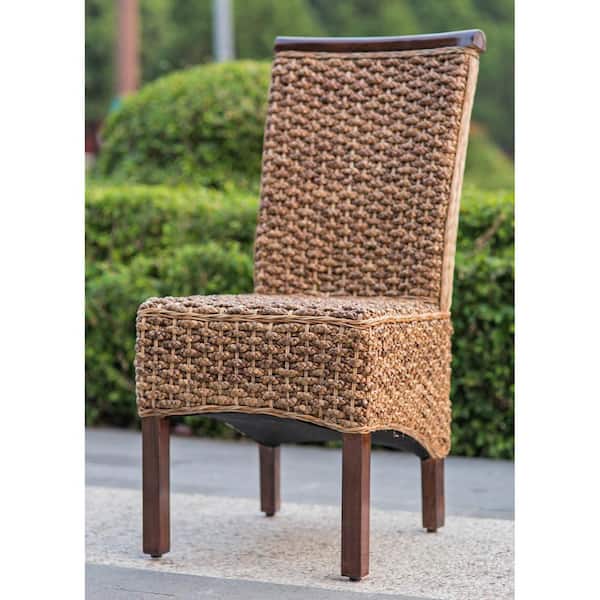 INTERNATIONAL CARAVAN INC Bunga Hyacinth Salak Brown Weave Dining Chairs with Mahogany Hardwood Frame (Set of 2)