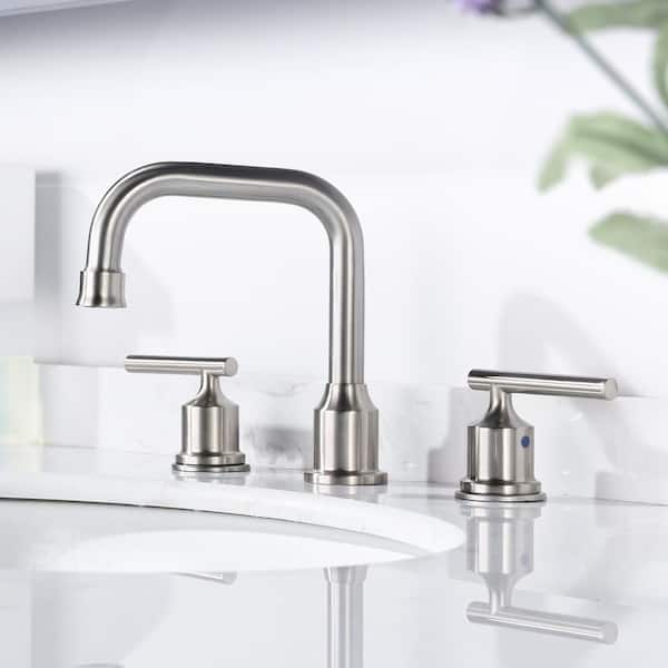 8 in. Widespread Double Handle High Arc Bathroom Faucet with Pop-up Drain and Supply Lines in Brushed Nickel (2-Pack)