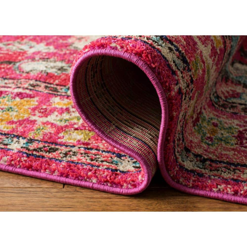 Pink and Multi Synthetic Boho Medallion Rectangle Rug