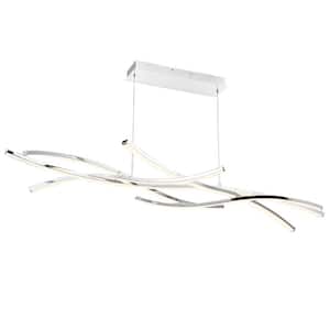 Divergence 64 in. 680-Watt Equivalent Integrated LED Chrome Standard Chandelier with Silica Shade