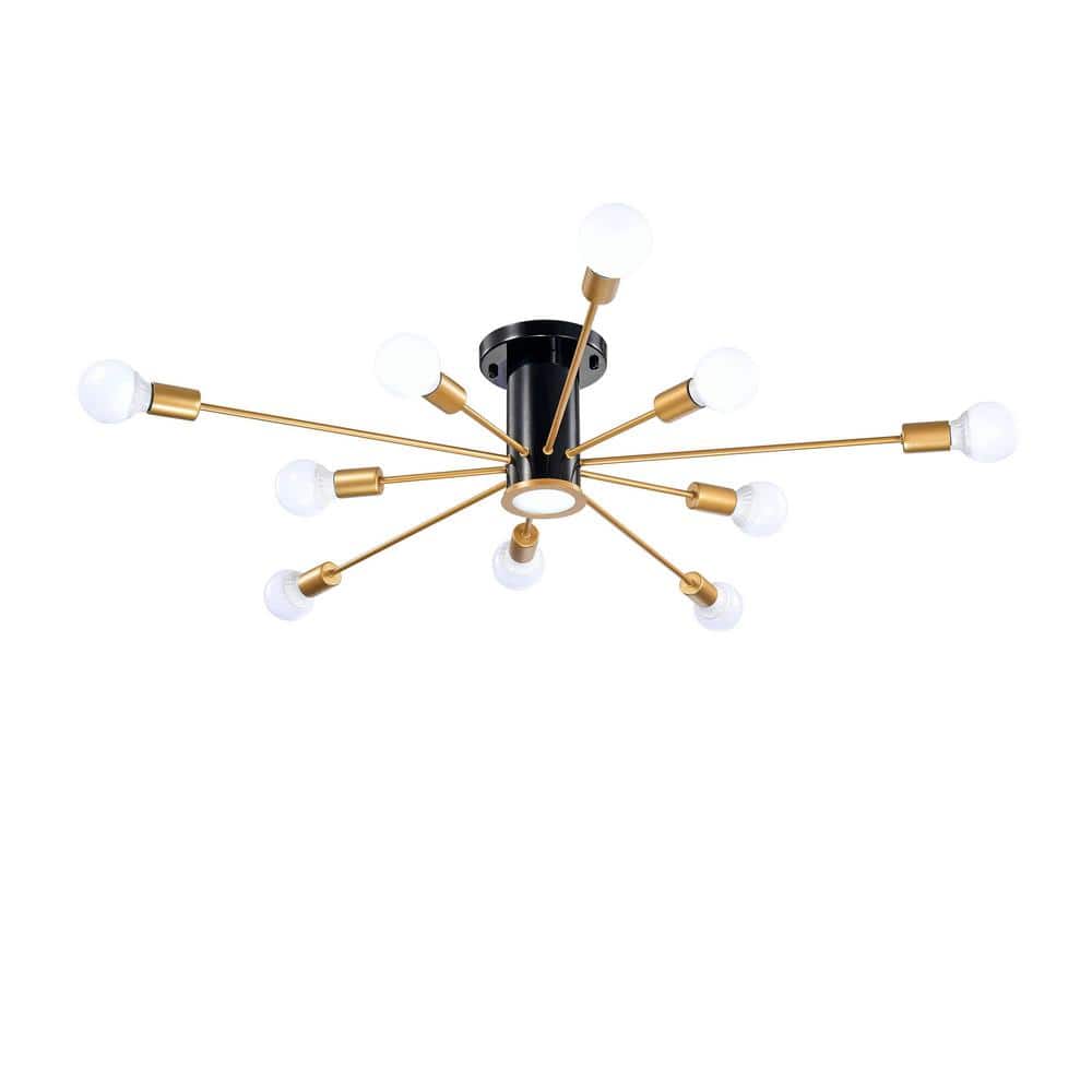 Lorena 49.5" Black and Gold Sputnik 11-Light Flush Mount