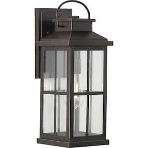 Williamston Collection 7 in. 1-Light Antique Bronze Clear Glass Farmhouse Outdoor Large Wall Lantern Entry Light