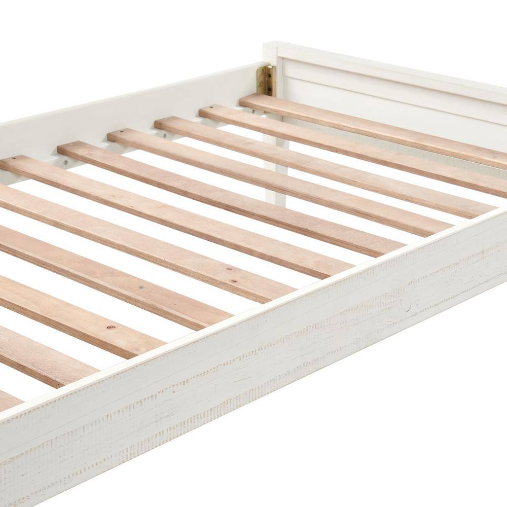 Driftwood White Pine Twin Bed with Upholstered Headboard and Storage Drawer
