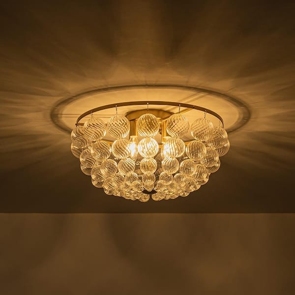 Neuvy 6-Light 19.7 in.W Brushed Gold Flush Mount Mid-Century Baroque Murano Glass Chandelier for Living Room
