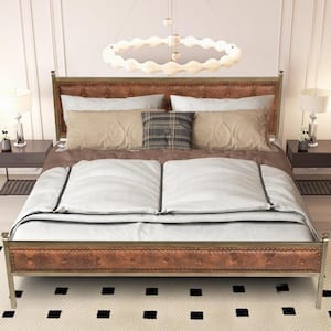 VELEDA King Brown Luxury Tufted Upholstered Metal Frame King Size Platform Bed Frame with Box Spring Not Required