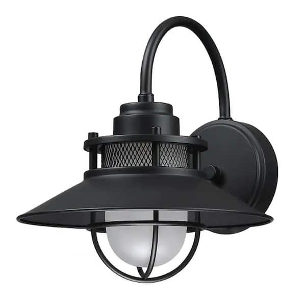 1-Light Matte Black Hardwired Outdoor Wall Lantern Sconce