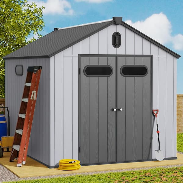 8 ft. W x 10 ft. D Plastic Storage Shed Outdoor Waterproof Tool Room with Floor for Garden, Black and Gray (76 sq. ft.)